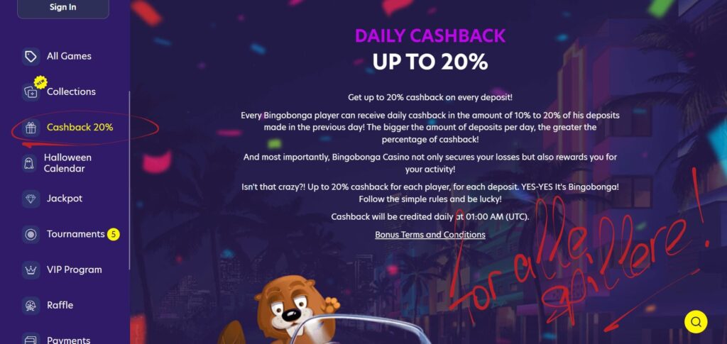 bingobonga cashback casino bonusser