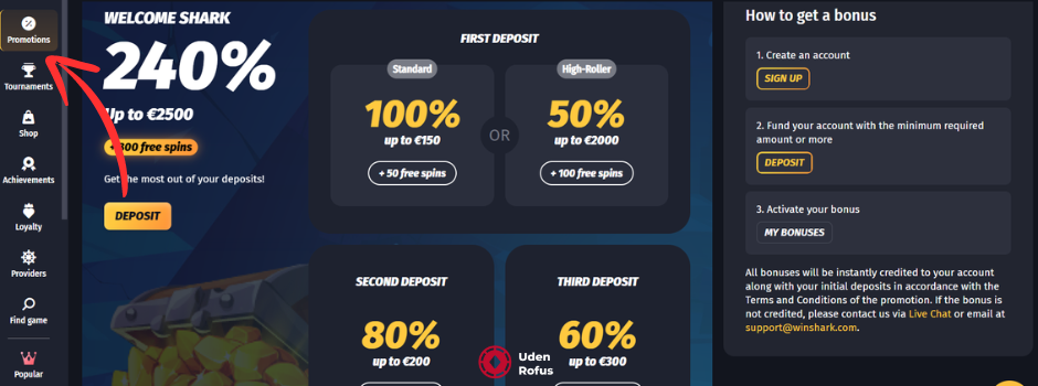 WinShark Casino bonus